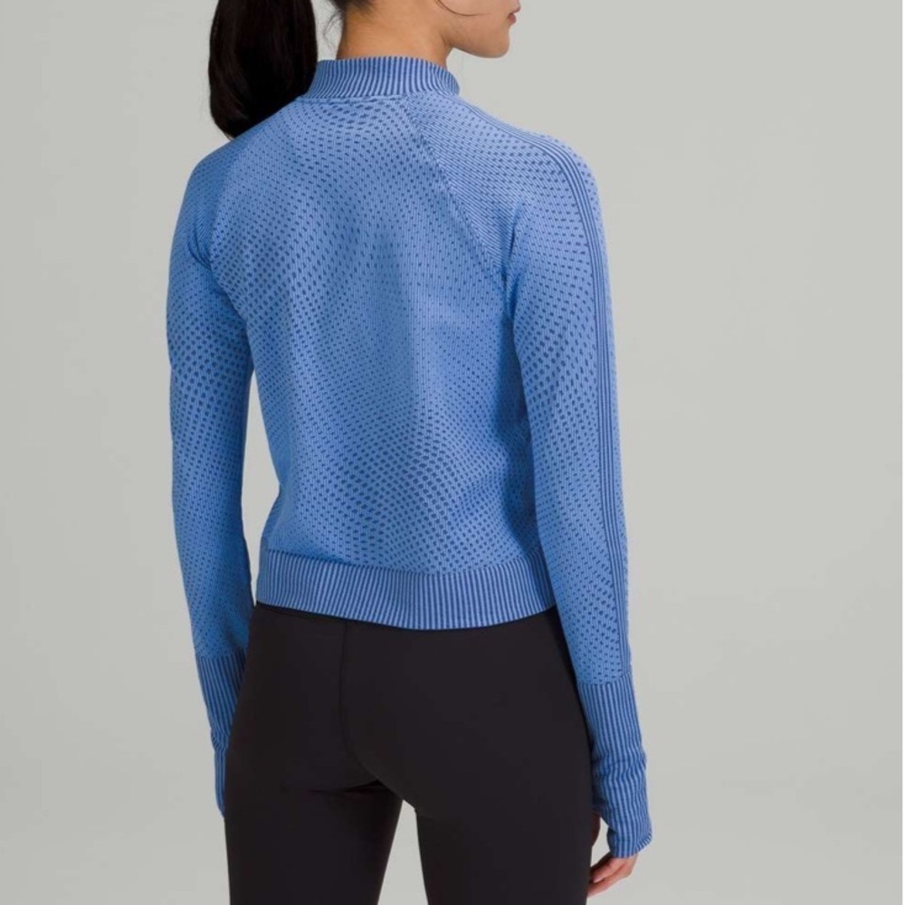 Lululemon Rest Less Cropped Half-Zip Grid Warp Blue Nile Night Sea - Picture 2 of 5